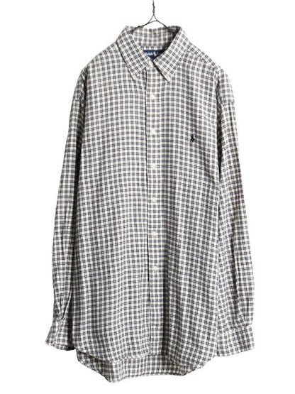 90s ポロ ラルフローレン チェック 長袖 ボタンダウン シャツ メンズ L 古着 90年代 オールド コットン ワンポイント 長袖シャツ ツートン