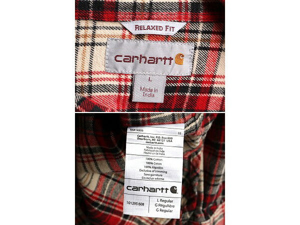 US企画 ■ カーハート チェック ボタンダウン 長袖 フランネル シャツ ( メンズ L ) 古着 Carhartt ネルシャツ ワーク ポケット付き 廃盤