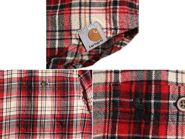 US企画 ■ カーハート チェック ボタンダウン 長袖 フランネル シャツ ( メンズ L ) 古着 Carhartt ネルシャツ ワーク ポケット付き 廃盤