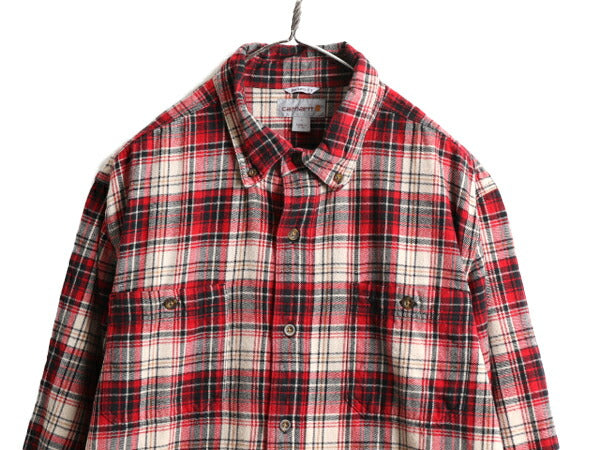 US企画 ■ カーハート チェック ボタンダウン 長袖 フランネル シャツ ( メンズ L ) 古着 Carhartt ネルシャツ ワーク ポケット付き 廃盤