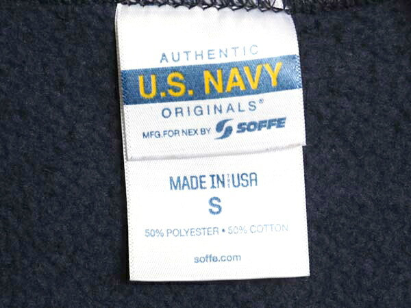 90s USA製 US NAVY 両面 プリント スウェット フード パーカー メンズ S / オールド ミリタリー トレーナー 裏起毛 軍物 ネイビー USN 海軍