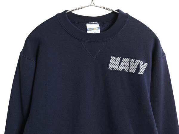 90s USA製 US NAVY 両面 プリント スウェット フード パーカー メンズ S / オールド ミリタリー トレーナー 裏起毛 軍物 ネイビー USN 海軍