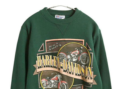80s USA製 ハーレー ダビッドソン 両面 プリント スウェット メンズ S / ヴィンテージ オフィシャル ヘビーウェイト バイク トレーナー 緑