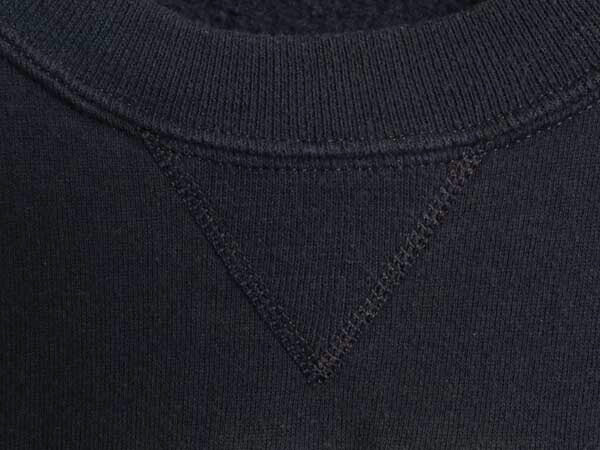 90s USA製 ラッセル 2段 ロゴ パッチ 刺繍 スウェット メンズ レディース L / 古着 オールド トレーナー 裏起毛 前V クルーネック ネイビー
