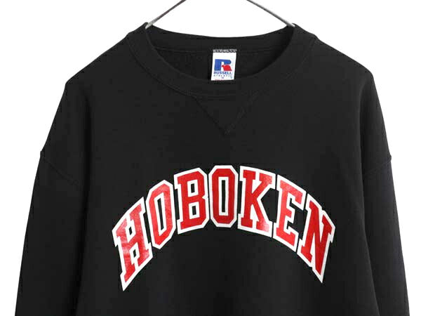 90s ラッセル カレッジ プリント スウェット メンズ レディース M / オールド トレーナー 裏起毛 前V クルーネック シンプル ゆったり 黒