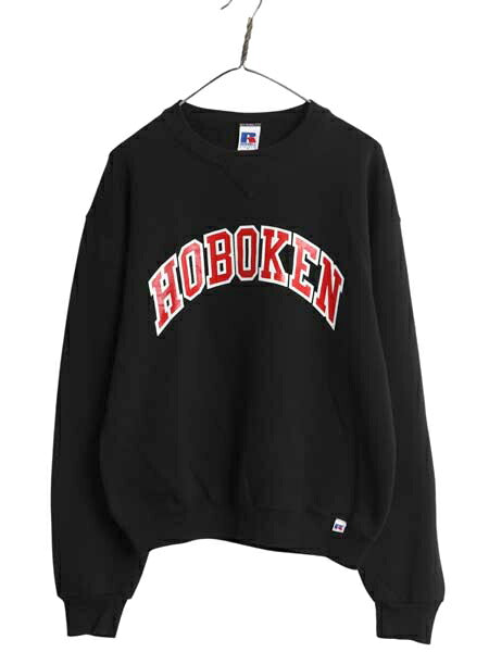 90s ラッセル カレッジ プリント スウェット メンズ レディース M / オールド トレーナー 裏起毛 前V クルーネック シンプル ゆったり 黒