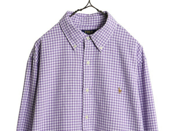 ポロ ラルフローレン ギンガム チェック オックスフォード 長袖 ボタンダウン シャツ メンズ XL / 長袖シャツ ワンポイント 大きいサイズ