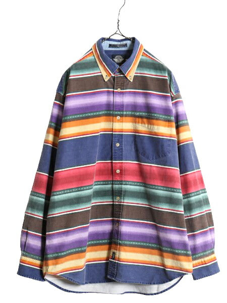 90s ドッカーズ リーバイス ネイティブ ボーダー 長袖 ボタンダウン シャツ メンズ L 90年代 オールド LEVIS DOCKERS 長袖シャツ コットン