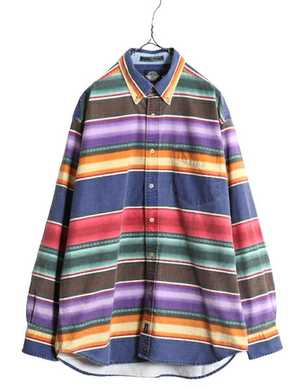 90s ドッカーズ リーバイス ネイティブ ボーダー 長袖 ボタンダウン シャツ メンズ L 90年代 オールド LEVIS DOCKERS 長袖シャツ コットン