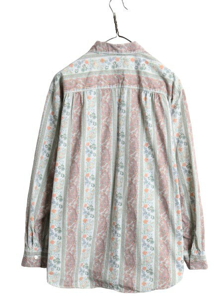 90s OLD GAP 花柄 長袖 シャツ レディース M オールド ギャップ 旧タグ ブラウス コットン フラワー 総柄 ペイズリー マルチカラー 90年代