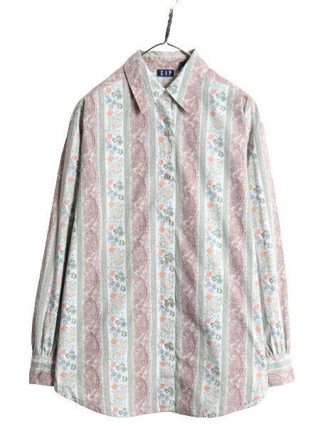 90s OLD GAP 花柄 長袖 シャツ レディース M オールド ギャップ 旧タグ ブラウス コットン フラワー 総柄 ペイズリー マルチカラー 90年代
