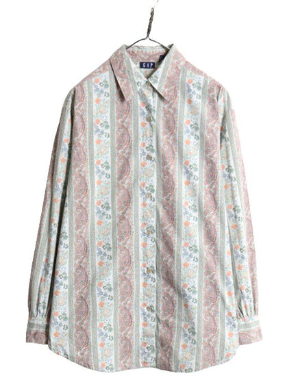 90s OLD GAP 花柄 長袖 シャツ レディース M オールド ギャップ 旧タグ ブラウス コットン フラワー 総柄 ペイズリー マルチカラー 90年代