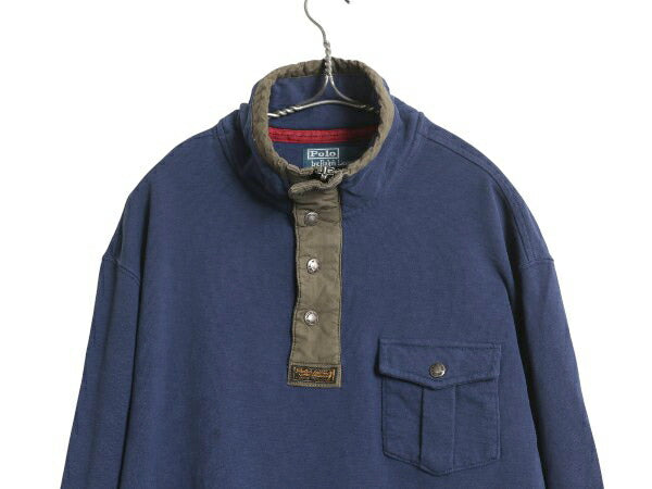 90s ポロ ラルフローレン ハーフジップ スウェット メンズ XL / 古着 オールド トレーナー コットン ハイネック ツートン 大きいサイズ 紺