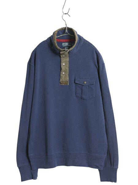 90s ポロ ラルフローレン ハーフジップ スウェット メンズ XL / 古着 オールド トレーナー コットン ハイネック ツートン 大きいサイズ 紺