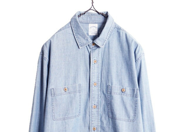 ブルックスブラザーズ 長袖 シャンブレー シャツ メンズ M / BROOKS BROTHERS 346 長袖シャツ 100% コットン ポケット付き スリム ブルー