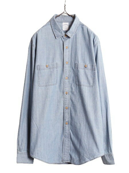 ブルックスブラザーズ 長袖 シャンブレー シャツ メンズ M / BROOKS BROTHERS 346 長袖シャツ 100% コットン ポケット付き スリム ブルー