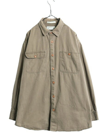00s オービス コットン 長袖 シャツ メンズ L 古着 00年代 オールド ORVIS アウトドア ヘビーウェイト 長袖シャツ ポケット付き 無地 チノ
