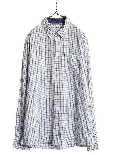 バブアー チェック 3点留め ボタンダウン フランネル シャツ メンズ L Barbour 長袖シャツ ネルシャツ ワンポイント ポケット付き BD 薄手