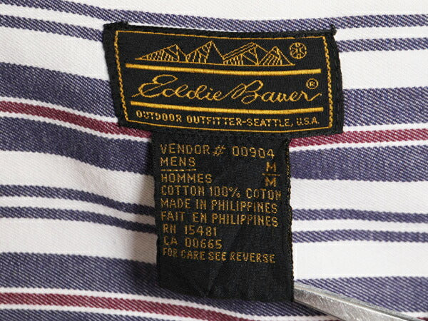 90s エディーバウアー ストライプ 長袖 シャツ メンズ M / 90年代 オールド Eddie Bauer 長袖シャツ コットン ポケット付き マルチカラー