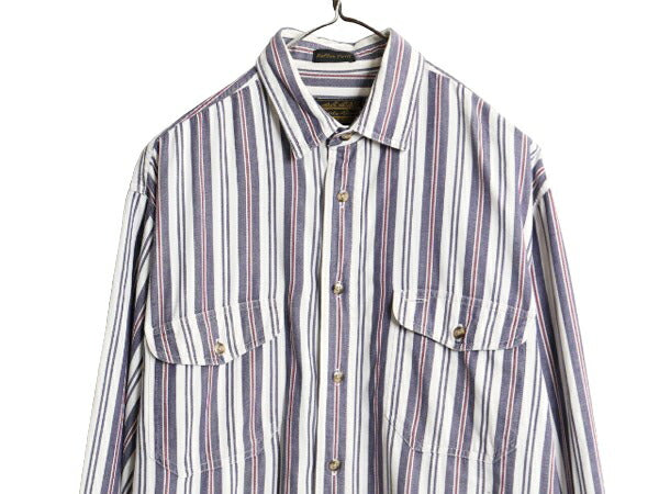 90s エディーバウアー ストライプ 長袖 シャツ メンズ M / 90年代 オールド Eddie Bauer 長袖シャツ コットン ポケット付き マルチカラー