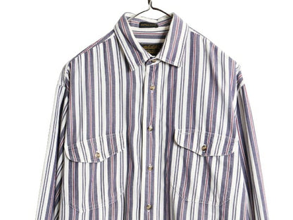 90s エディーバウアー ストライプ 長袖 シャツ メンズ M / 90年代 オールド Eddie Bauer 長袖シャツ コットン ポケット付き マルチカラー