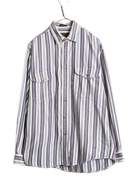 90s エディーバウアー ストライプ 長袖 シャツ メンズ M / 90年代 オールド Eddie Bauer 長袖シャツ コットン ポケット付き マルチカラー