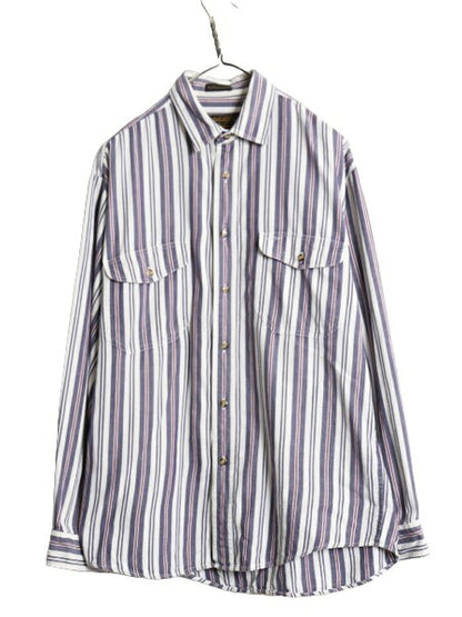 90s エディーバウアー ストライプ 長袖 シャツ メンズ M / 90年代 オールド Eddie Bauer 長袖シャツ コットン ポケット付き マルチカラー