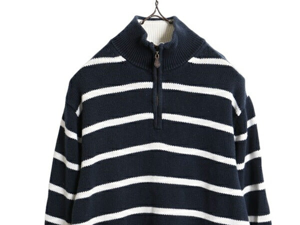 ブルックスブラザーズ スーピマ コットン ボーダー ニット セーター メンズ M 古着 Brooks Brothers ハーフジップ プルオーバー ハイネック