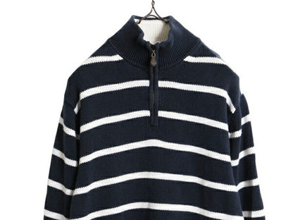 ブルックスブラザーズ スーピマ コットン ボーダー ニット セーター メンズ M 古着 Brooks Brothers ハーフジップ プルオーバー ハイネック