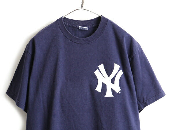 00s オールド ■ MLB オフィシャル ニューヨーク ヤンキース 半袖 Tシャツ ( メンズ L ) 古着 00年代 YANKEES 紺 プリントTシャツ 大リーグ