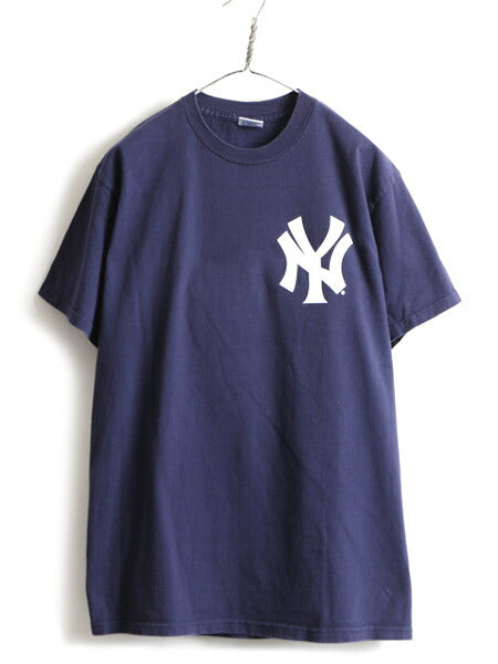 00s オールド ■ MLB オフィシャル ニューヨーク ヤンキース 半袖 Tシャツ ( メンズ L ) 古着 00年代 YANKEES 紺 プリントTシャツ 大リーグ