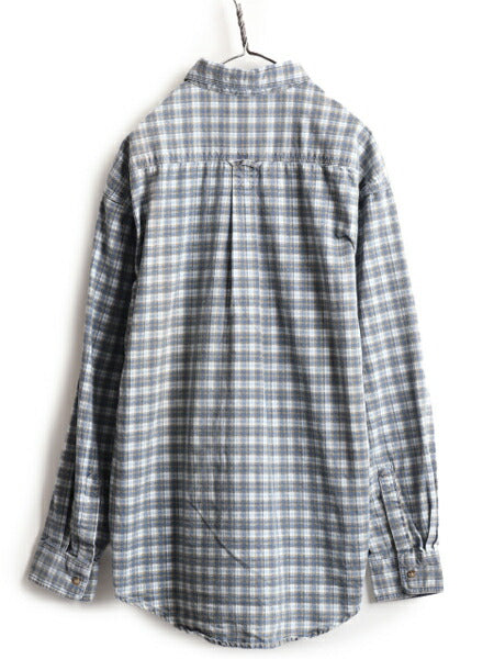 90s ■ エルエルビーン チェック 長袖 シャツ ( メンズ L ) 古着 LLBEAN 90年代 オールド LLビーン コットン 長袖シャツ ポケット付き 総柄