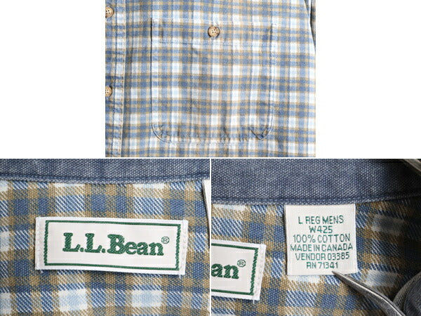 90s ■ エルエルビーン チェック 長袖 シャツ ( メンズ L ) 古着 LLBEAN 90年代 オールド LLビーン コットン 長袖シャツ ポケット付き 総柄