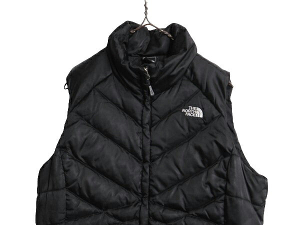 US企画 ノースフェイス ナイロン ダウン ベスト レディース L / The North Face フルジップ キルティング アウトドア 550フィル 重ね着 黒