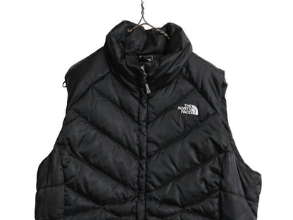 US企画 ノースフェイス ナイロン ダウン ベスト レディース L / The North Face フルジップ キルティング アウトドア 550フィル 重ね着 黒