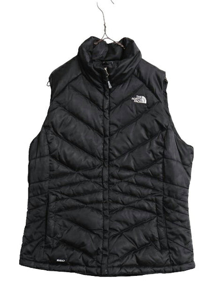US企画 ノースフェイス ナイロン ダウン ベスト レディース L / The North Face フルジップ キルティング アウトドア 550フィル 重ね着 黒