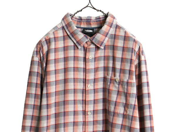 ノースフェイス チェック 長袖 シャツ メンズ XL 古着 The North Face アウトドア コットン ポケット付き マルチカラー 薄手 大きいサイズ