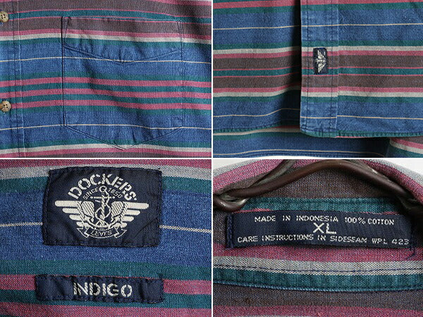 90s 大きいサイズ XL ■ ドッカーズ リーバイス ボーダー 長袖 ボタンダウン シャツ メンズ 古着 90年代 オールド LEVIS DOCKERS コットン