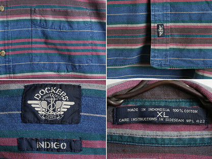 90s 大きいサイズ XL ■ ドッカーズ リーバイス ボーダー 長袖 ボタンダウン シャツ メンズ 古着 90年代 オールド LEVIS DOCKERS コットン