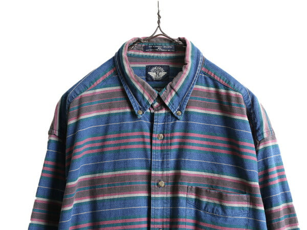 90s 大きいサイズ XL ■ ドッカーズ リーバイス ボーダー 長袖 ボタンダウン シャツ メンズ 古着 90年代 オールド LEVIS DOCKERS コットン
