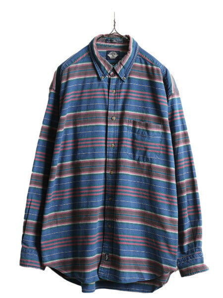 90s 大きいサイズ XL ■ ドッカーズ リーバイス ボーダー 長袖 ボタンダウン シャツ メンズ 古着 90年代 オールド LEVIS DOCKERS コットン