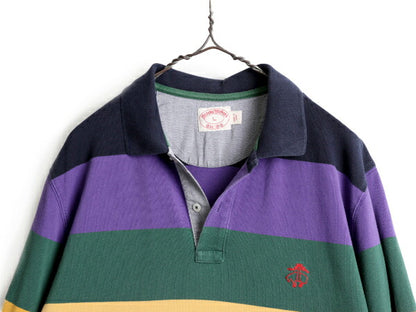 ■ ブルックスブラザーズ ワイド ボーダー 鹿の子 長袖 ポロシャツ メンズ L / Brooks Brothers 長袖シャツ ワンポイント ロゴ刺繍 カノコ