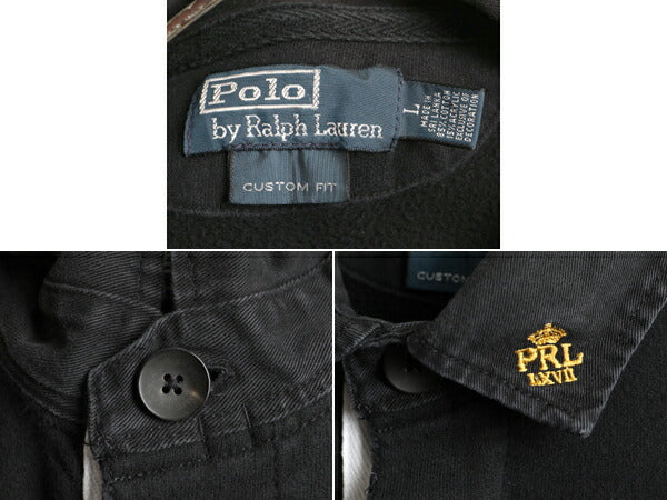 ダブルポニー ■ ポロ ラルフローレン スウェット 長袖 ラガーシャツ メンズ L 古着 POLO 裏起毛 トレーナー ラグビー カスタムフィット 黒