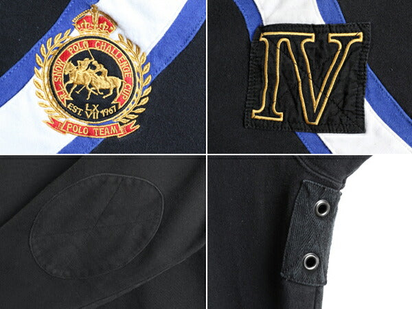 ダブルポニー ■ ポロ ラルフローレン スウェット 長袖 ラガーシャツ メンズ L 古着 POLO 裏起毛 トレーナー ラグビー カスタムフィット 黒
