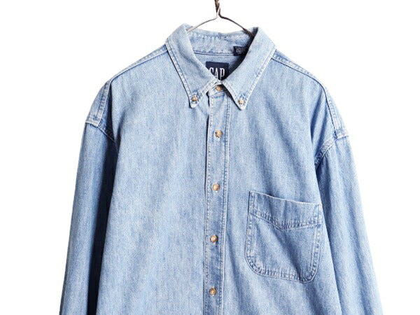 90s USA製 OLD GAP デニム 長袖 ボタンダウン シャツ メンズ L / オールド ギャップ ヘビーウェイト コットン 長袖シャツ ワーク 紺タグ BD