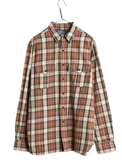 90s ポロ ラルフローレン チェック フランネル シャツ メンズ L 90年代 オールド 長袖シャツ ネルシャツ マルチカラー ヴィンテージ タイプ