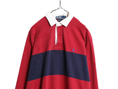 90s ポロ ラルフローレン ボーダー 長袖 ラガー シャツ メンズ M 古着 90年代 オールド ラグビーシャツ 長袖シャツ ワンポイント ツートン