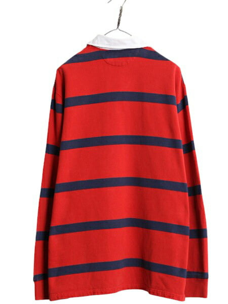 90s ポロ ラルフローレン ボーダー スウェット ラガーシャツ メンズ XXL 古着 90年代 オールド ラグビーシャツ 長袖シャツ 裏起毛 ツートン