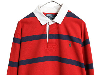 90s ポロ ラルフローレン ボーダー スウェット ラガーシャツ メンズ XXL 古着 90年代 オールド ラグビーシャツ 長袖シャツ 裏起毛 ツートン