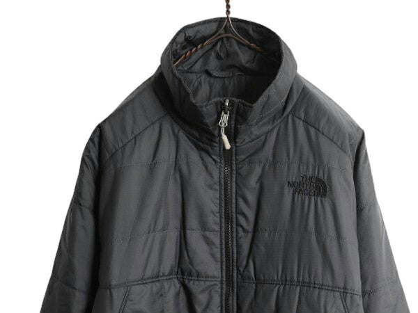 ノースフェイス 中綿 ナイロン ジャケット メンズ M / 古着 The North Face フルジップ ブルゾン アウトドア ハイネック ワンポイント 濃灰